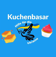 Friedenstaube mit ukrainischer Flagge und Kuchen