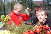 Zwei Jungen mit Blumen